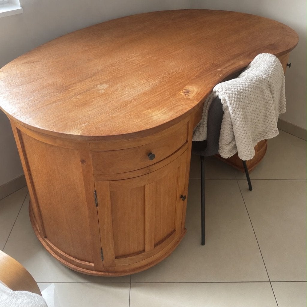 Bureau en teck en forme de haricot, Maison & Meubles, 90 cm, Enlèvement ou Envoi, Avec tiroirs, Comme neuf