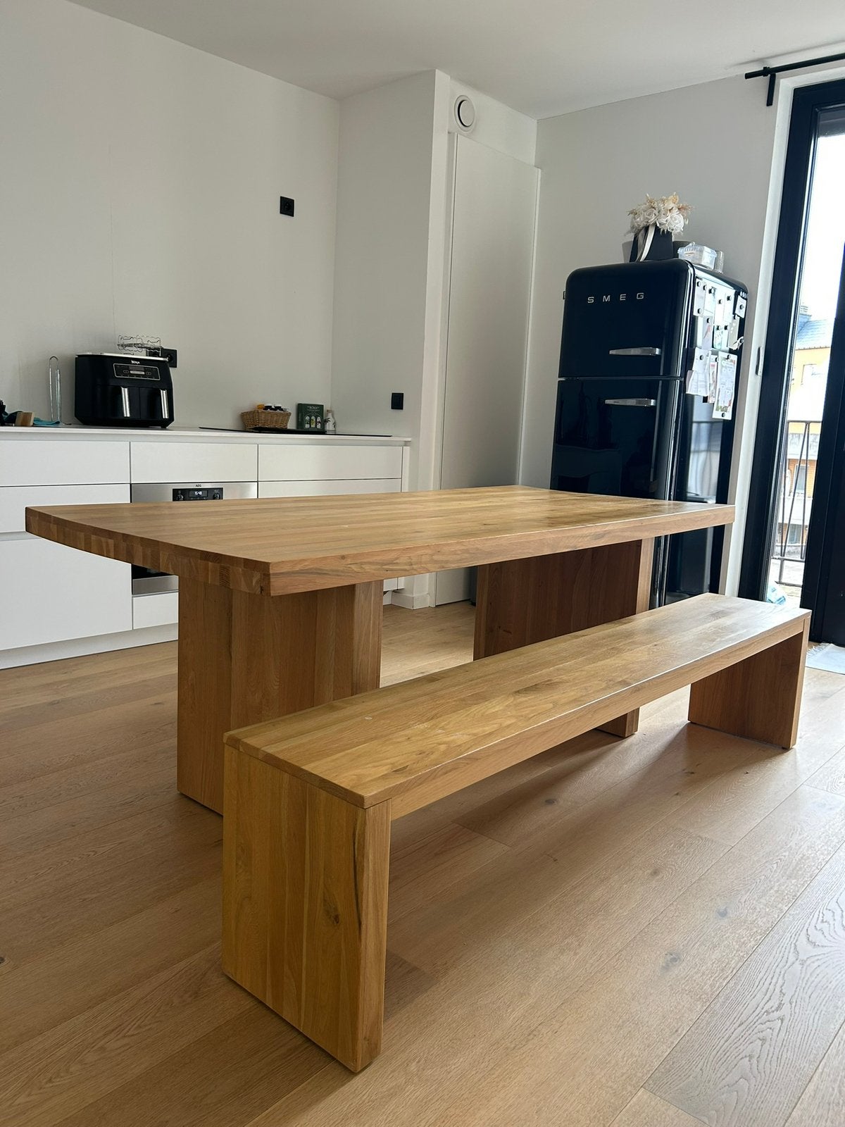 Tafel + bank massief eiken hout, Huis en Inrichting, Ophalen