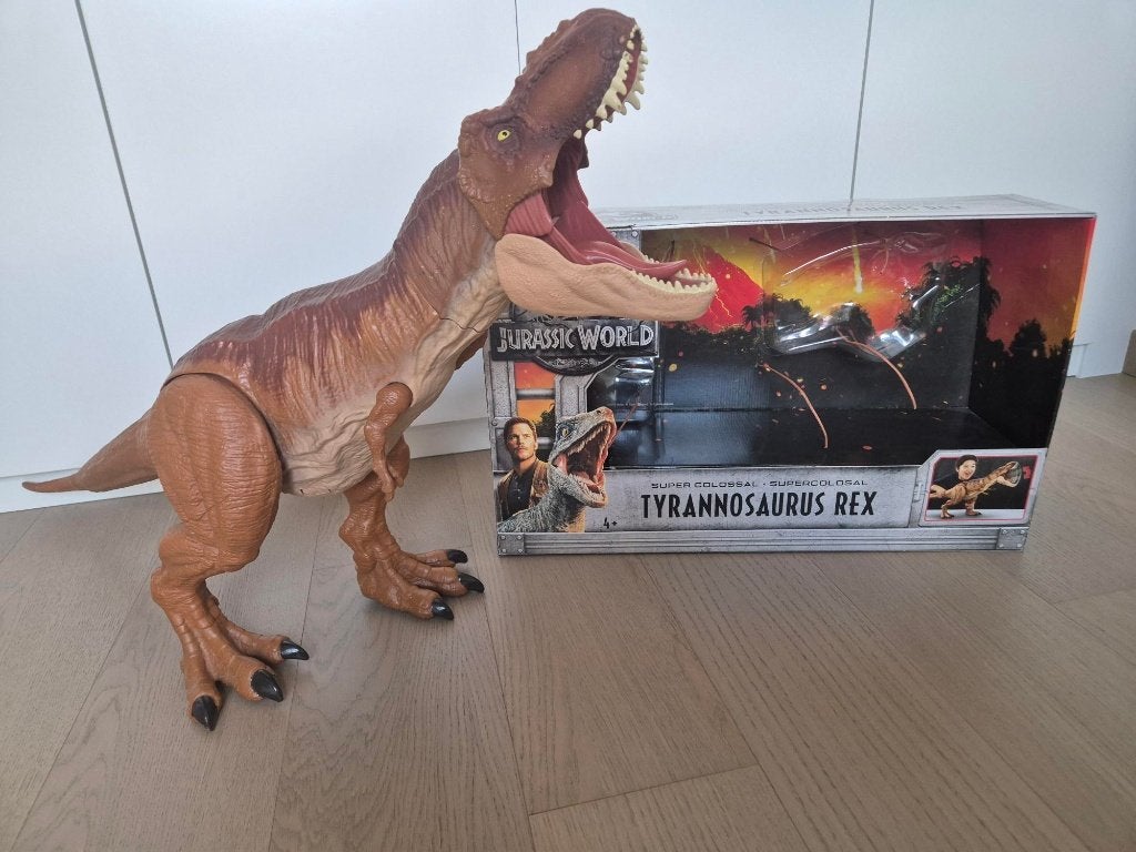 Mattel Jurassic World Super Colossal T. rex 100 cm met doos, Ophalen of Verzenden, Zo goed als nieuw