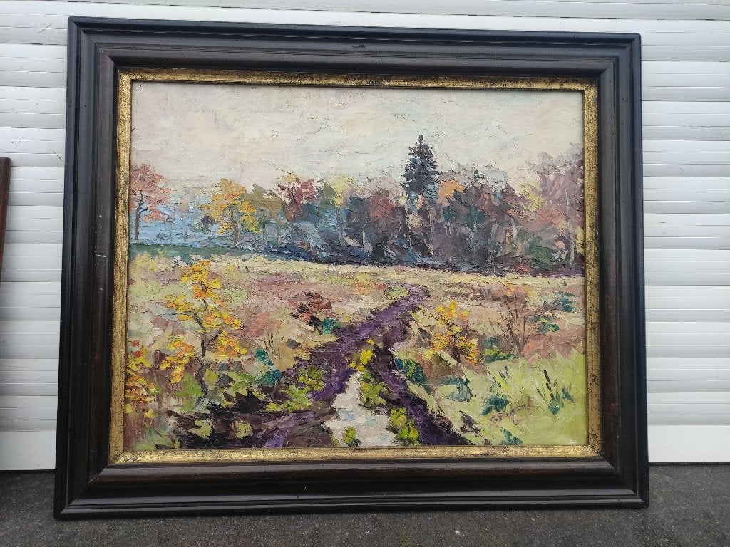 Huile sur toile paysage ardennais signe Dupont, Enlèvement ou Envoi