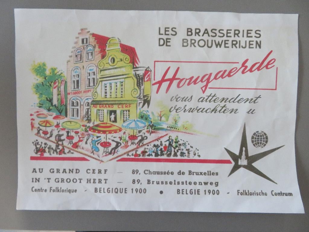 poster EXPO 58 Brouwerij Hougaerde in't groot hert, Enlèvement ou Envoi, Comme neuf, Panneau, Plaque ou Plaquette publicitaire