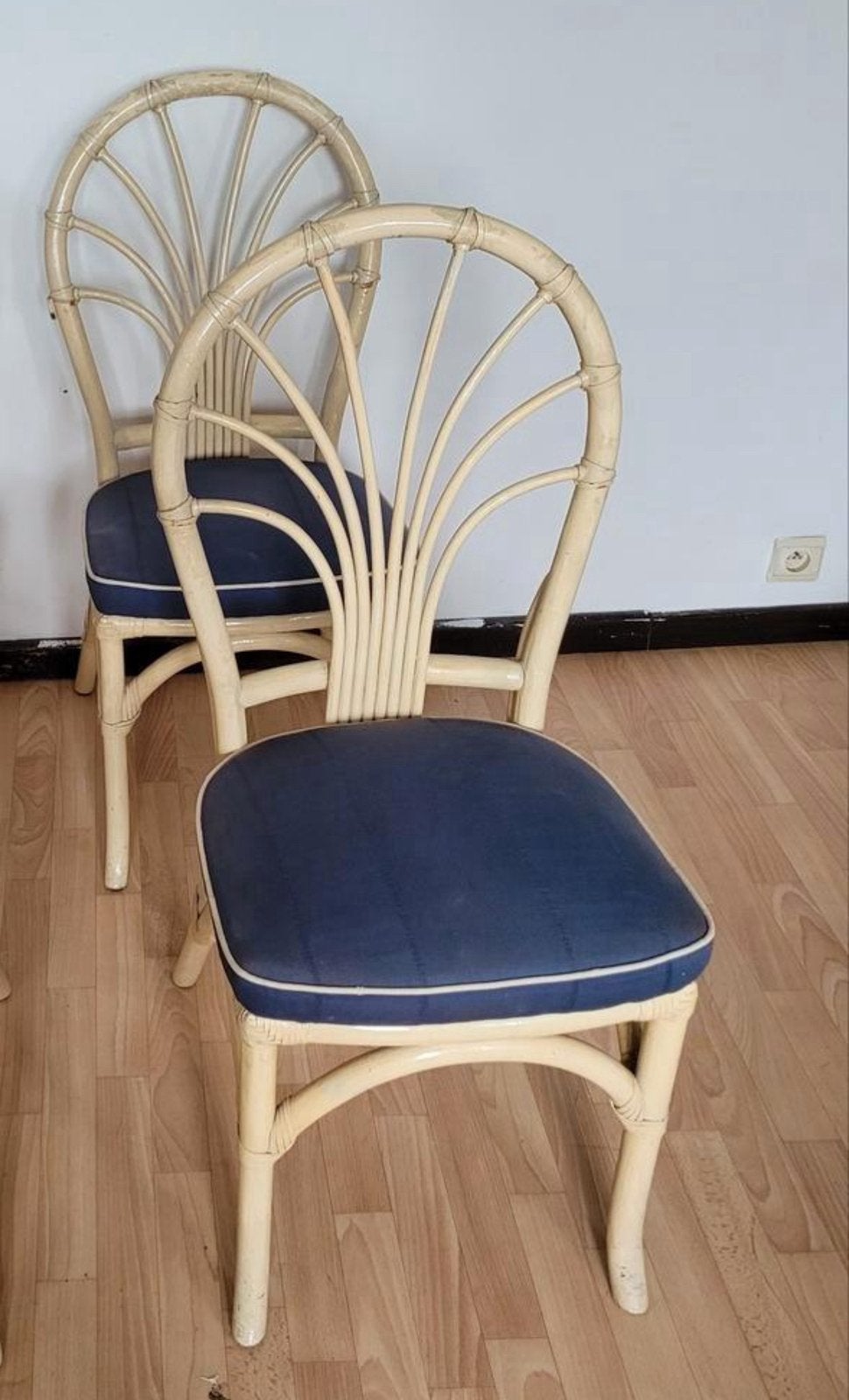 Superbe chaises Vintage en rotin de bambou assise rembourrés, Enlèvement, Comme neuf