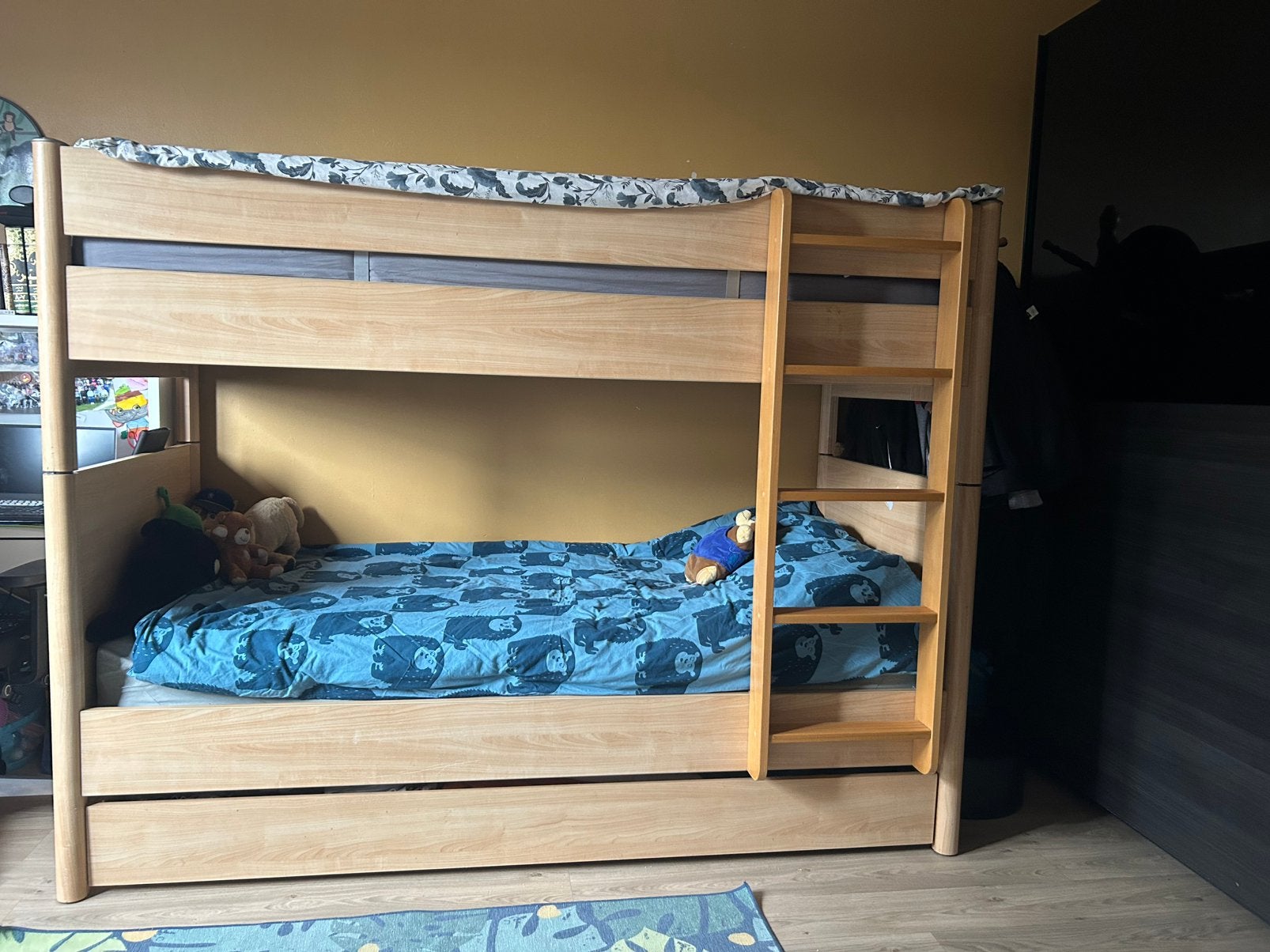 Mooi en stevig houten stapelbed met opberglade / slaaplade, Maison & Meubles, 100 cm, 210 cm, Comme neuf, Enlèvement