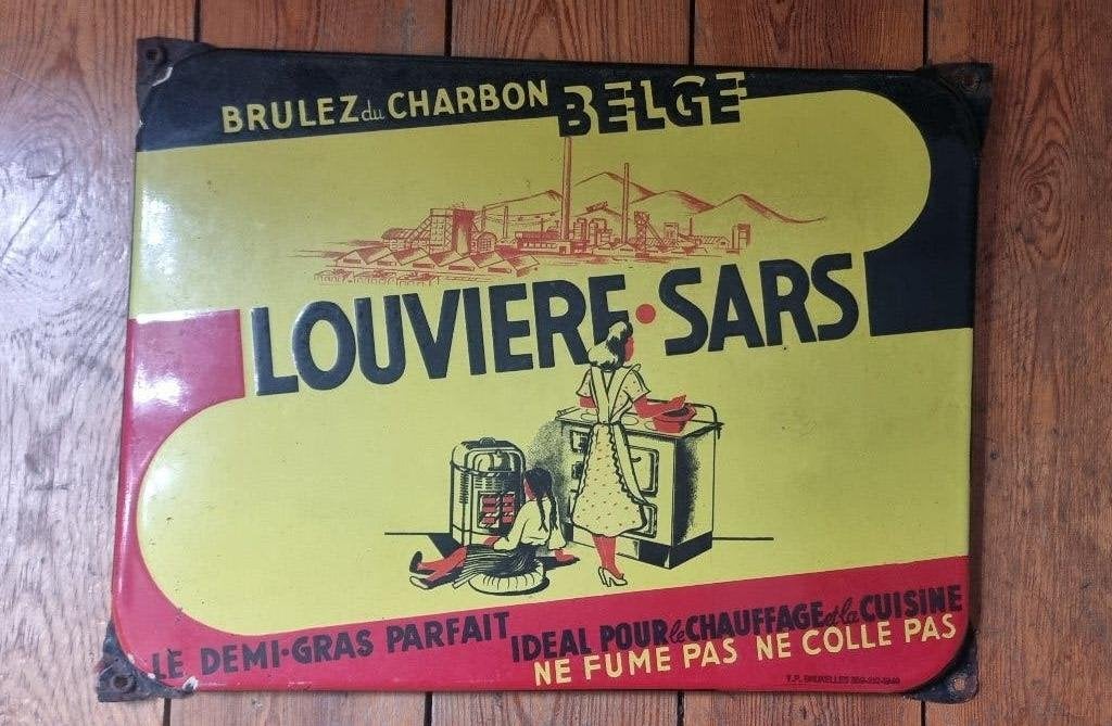 plaque emaillée louvière sars 1949, Collections, Marques & Objets publicitaires, Enlèvement ou Envoi