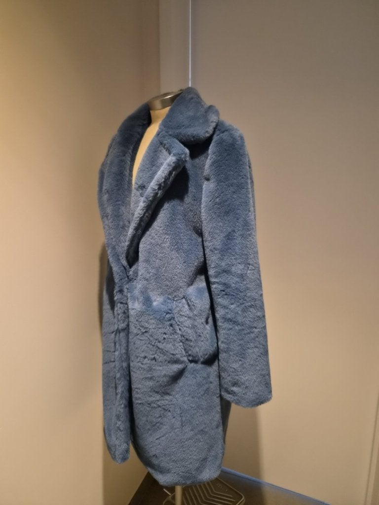 Shein lange jas imitatiebont blauw, revers, maat 38, nieuw, Kleding | Dames, Maat 38/40 (M), Blauw, Nieuw, Ophalen of Verzenden