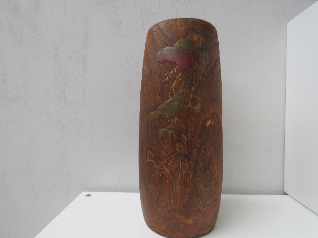 Vintage Kiri Wood Ikebana bloemenvaas roodkoperen inzet, Ophalen of Verzenden