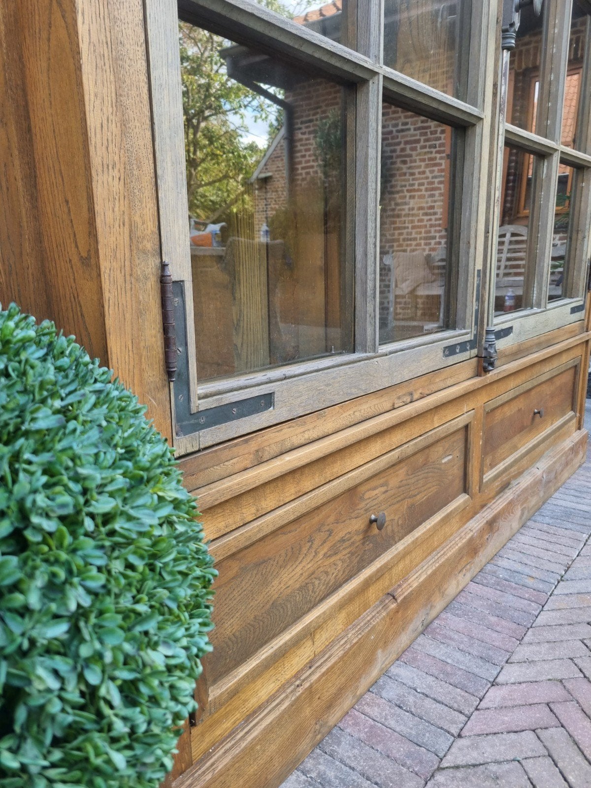 franse eiken vitrinekast/buffetkast ART:, Huis en Inrichting, Ophalen, Gebruikt, 200 cm of meer, .