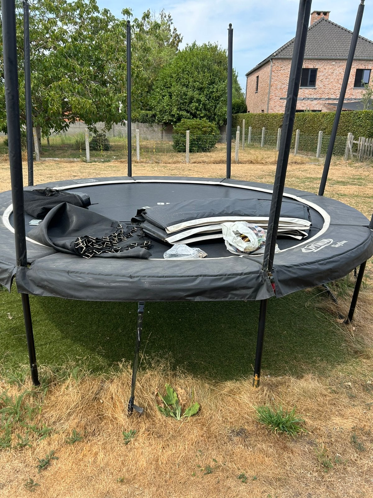 Trampoline Optimum Skyline 3,66 m met reserveonderdelen, Ophalen, Gebruikt