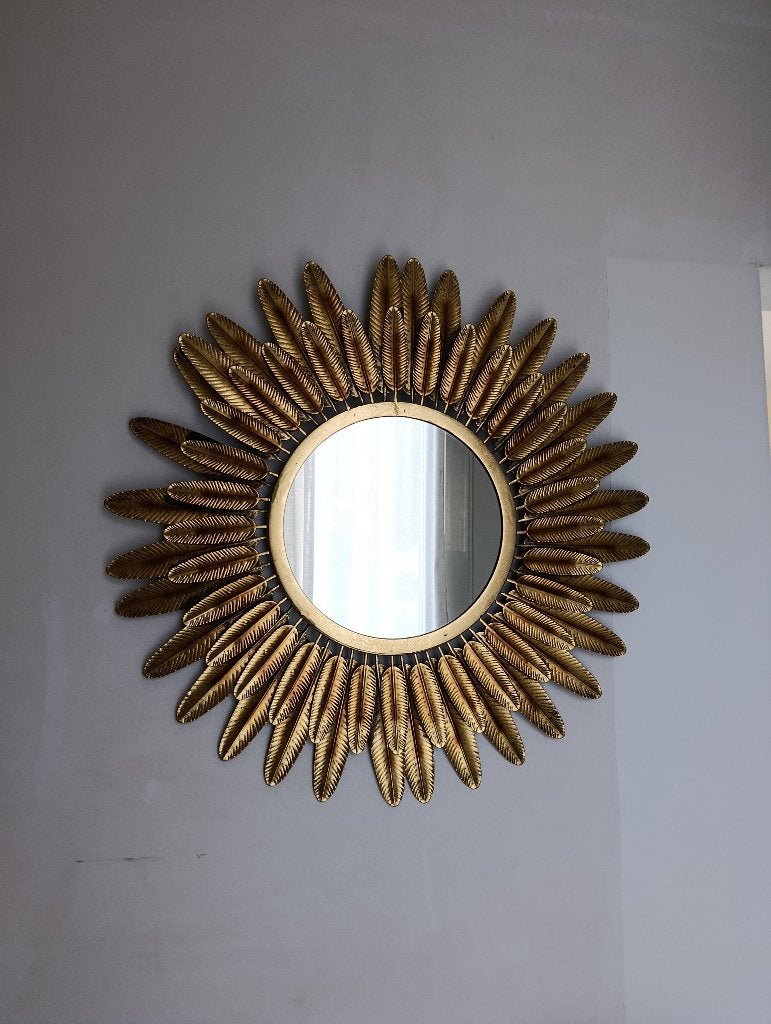 Gouden spiegel, Huis en Inrichting, Woonaccessoires | Spiegels, Ophalen, Zo goed als nieuw, Minder dan 100 cm, Overige vormen
