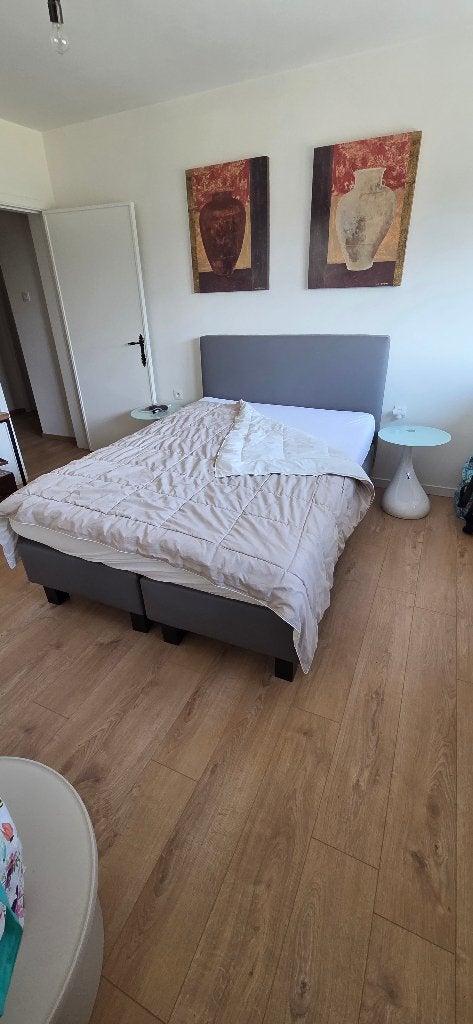 Boxspring, Gris, Queen size, Enlèvement, 200 cm