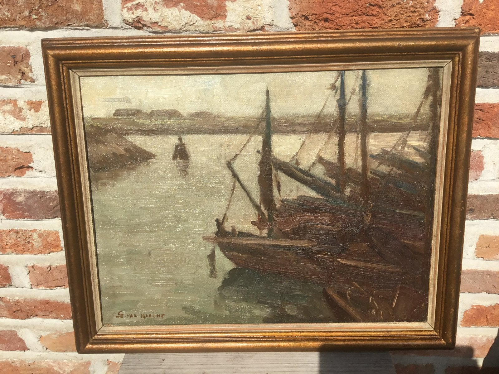 Huile/toile - G. (Gaston) Van Haecht - dim. 47,5x38 cm, Enlèvement, Toile