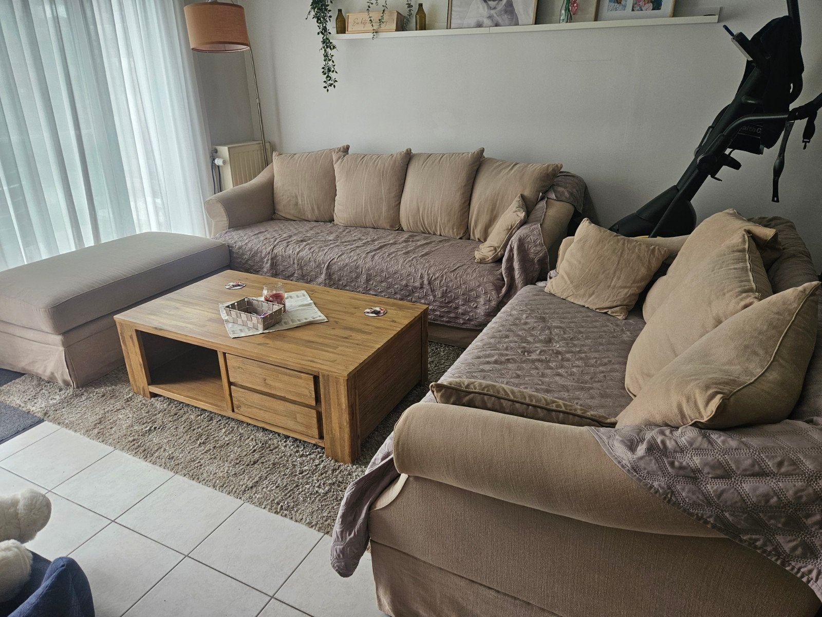 Mooi beige landelijke salon, Ophalen, Zo goed als nieuw, Stof, Landelijk