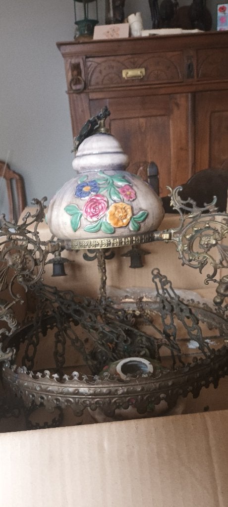antieke luchter olielamp met kaarsen, Antiek en Kunst, Antiek | Verlichting, Ophalen