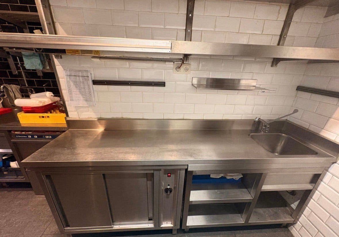 Professionele RVS keukenelement met warmhoudkast, Zakelijke goederen, Horeca | Keukenapparatuur, Ophalen