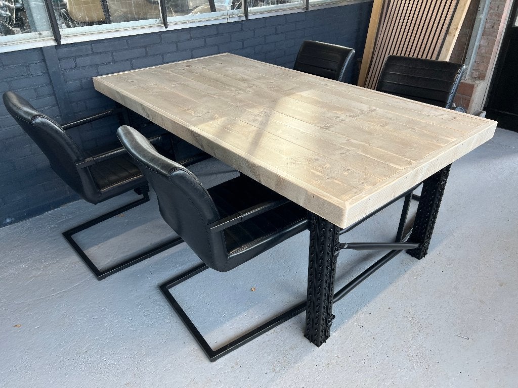 Unieke tafel, bureau van steigerhout en staal in elke maat, Ophalen, Overige typen, Hout, Nieuw