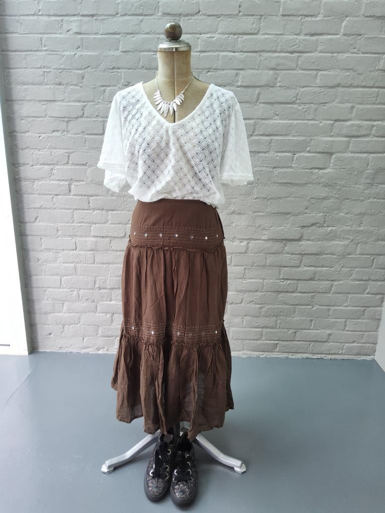 Jupe longue marron avec petits miroirs, Enlèvement ou Envoi, Brun, Pimkie, Taille 34 (XS) ou plus petite