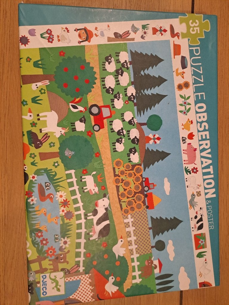 Djeco boerderij observatiepuzzel 35 stukjes (compleet), Ophalen, 10 tot 50 stukjes, Zo goed als nieuw, 2 tot 4 jaar