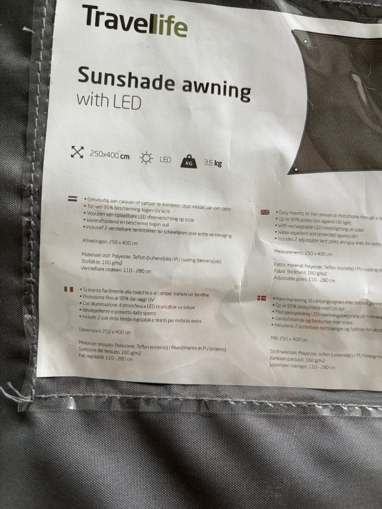 Travellife zonnescherm met led, Ophalen, Nieuw
