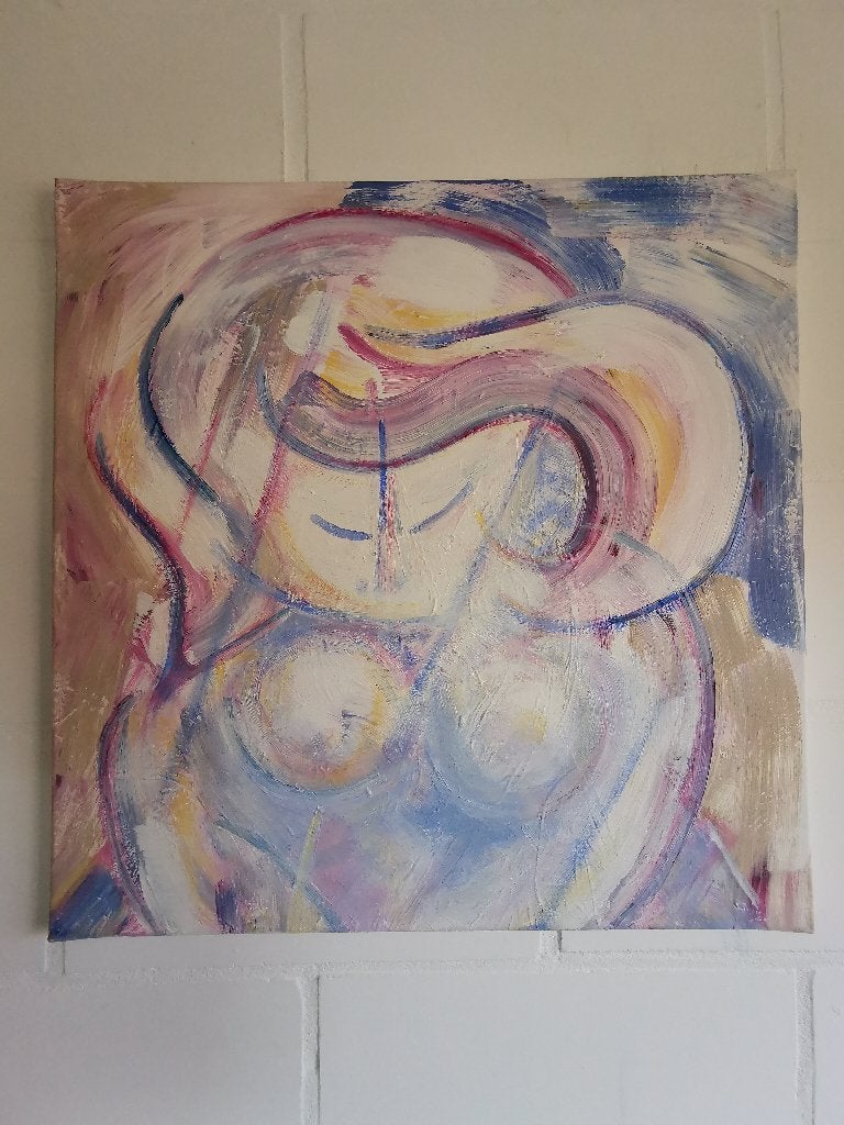 Na de scheiding, Ophalen, Gesigneerd, Acrylverf, Portret