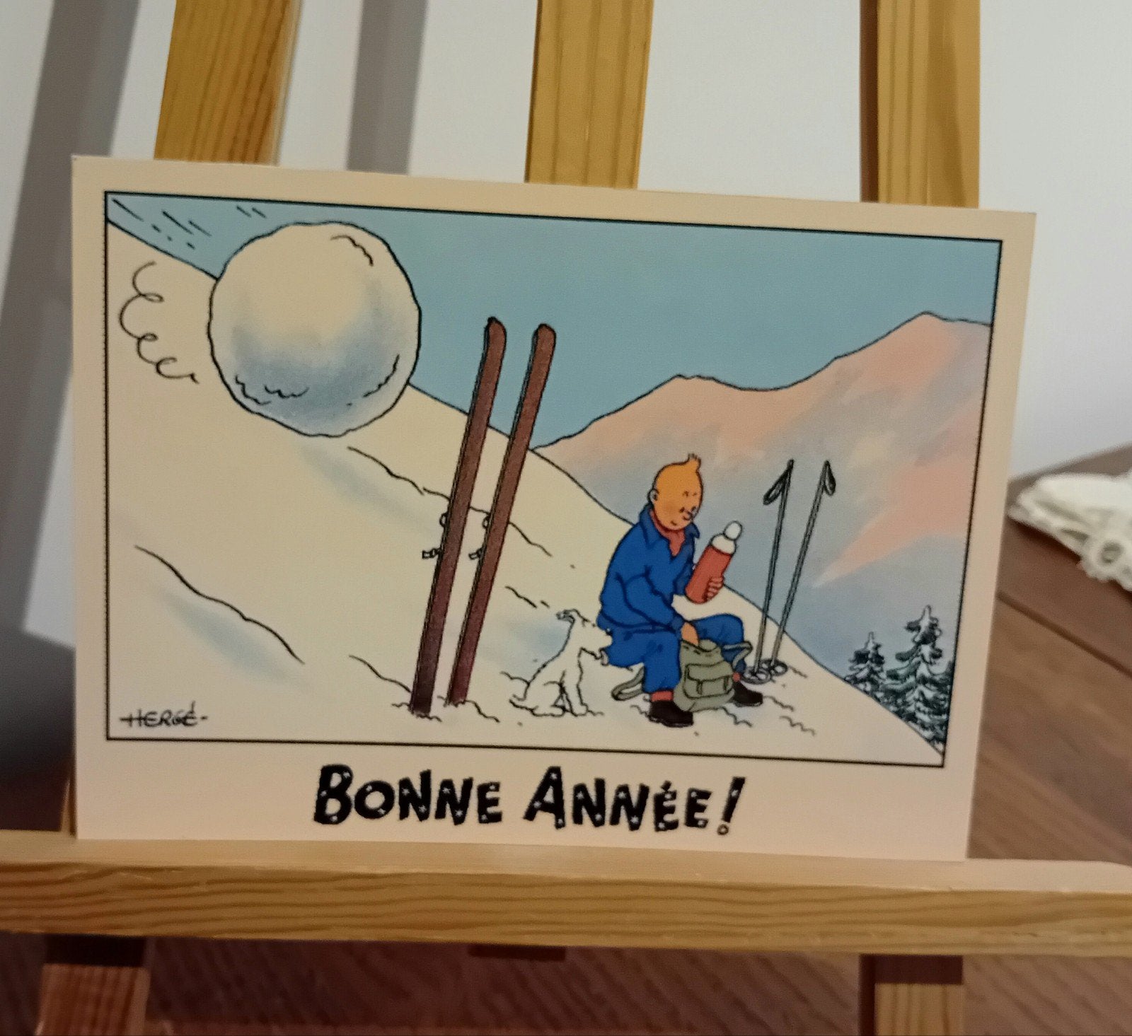 Tintin 017 : magnifique carte dite "neige" réédition de 1942, Collections, Personnages de BD, Tintin, Envoi