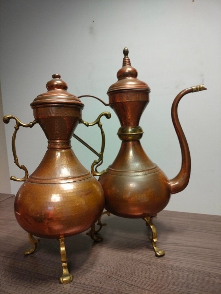vintage koperen koffie- en theekannen, Ophalen, Koper
