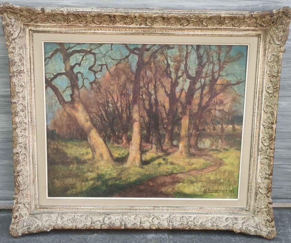 Huile sur panneau signe louis rigaux, Ophalen of Verzenden