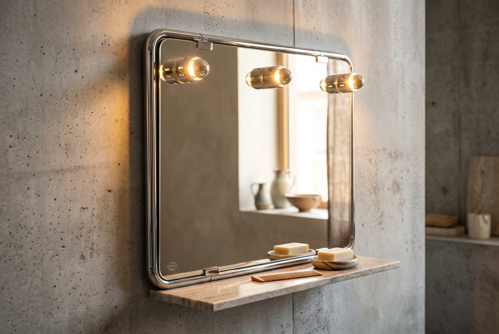 Miroir de maquillage vintage en chrome avec lumières, Enlèvement