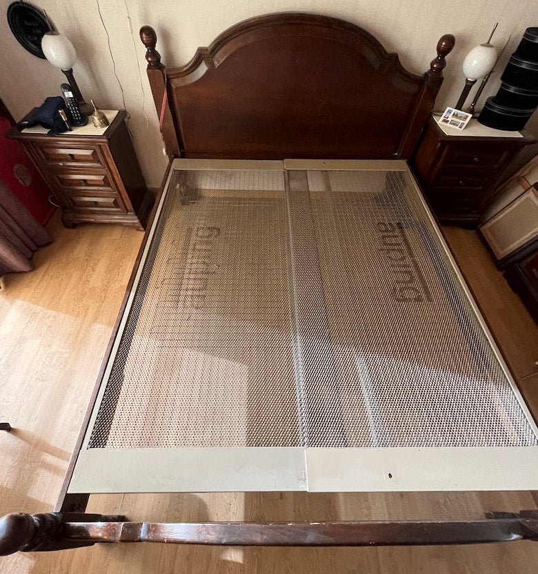 Tweepersoonsbed + 2 nachtkastjes + 2 nachtlampjes, Brun, Enlèvement, Utilisé, 200 cm