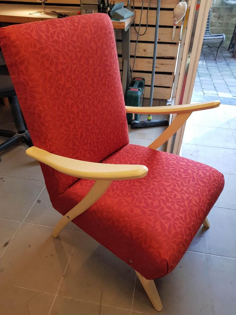 Fauteuil vintage rouge, Enlèvement, Comme neuf, Tissus, Années 50-60