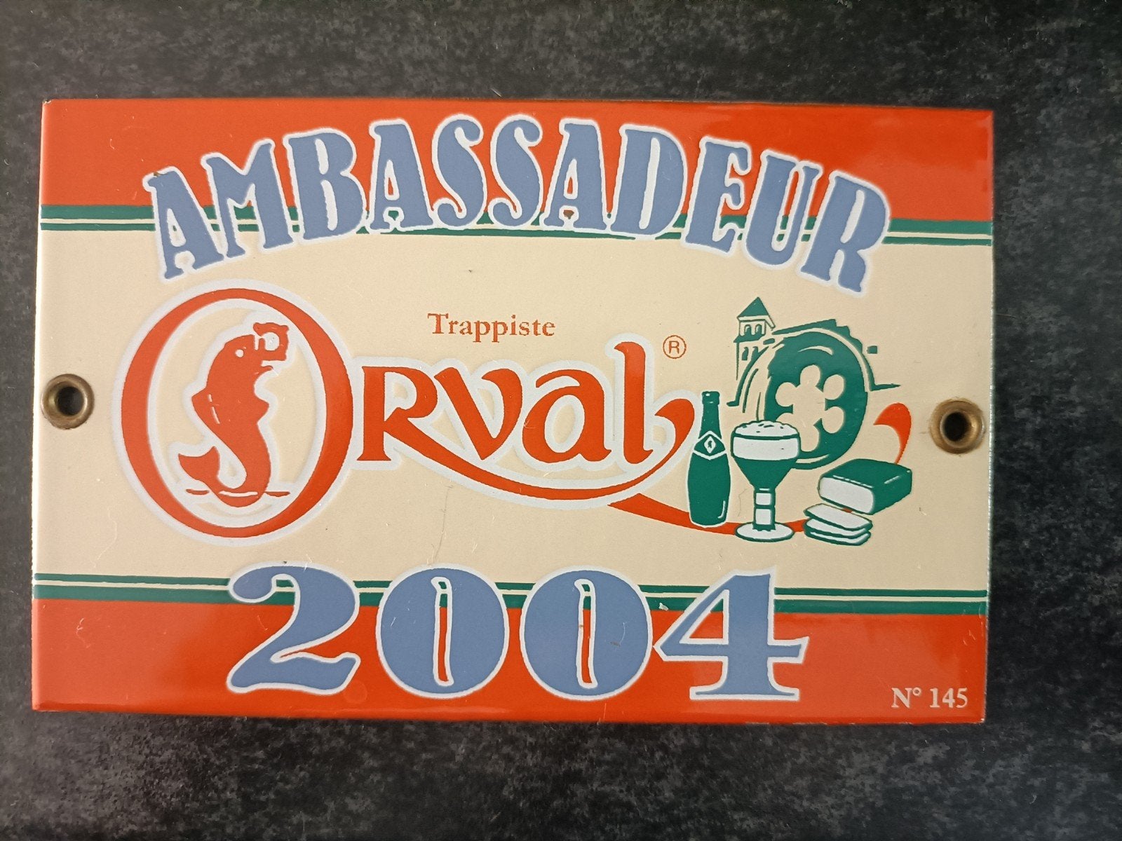 panneau publicitaire en émail ambassador orval 2004, Collections, Enlèvement