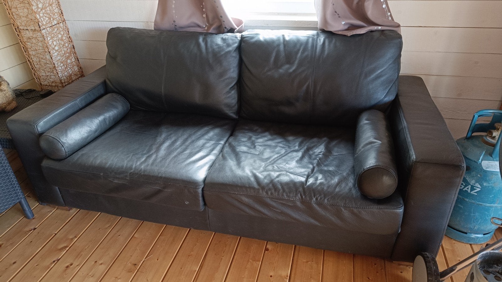 Gratis - Zwarte tweezit in kunstleer, Ophalen, Kunststof, 150 tot 200 cm, Tweepersoons
