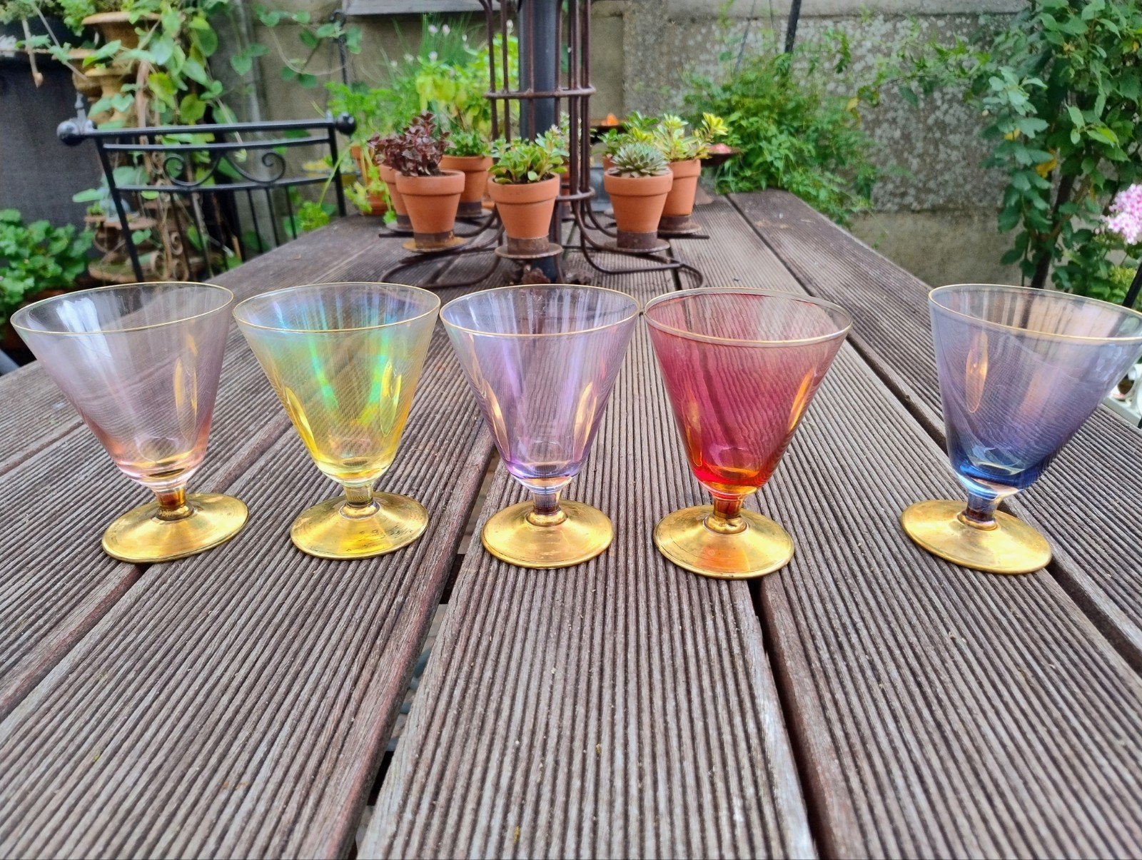 5 vintage iriserende cocktail of aperitief glazen., Enlèvement ou Envoi
