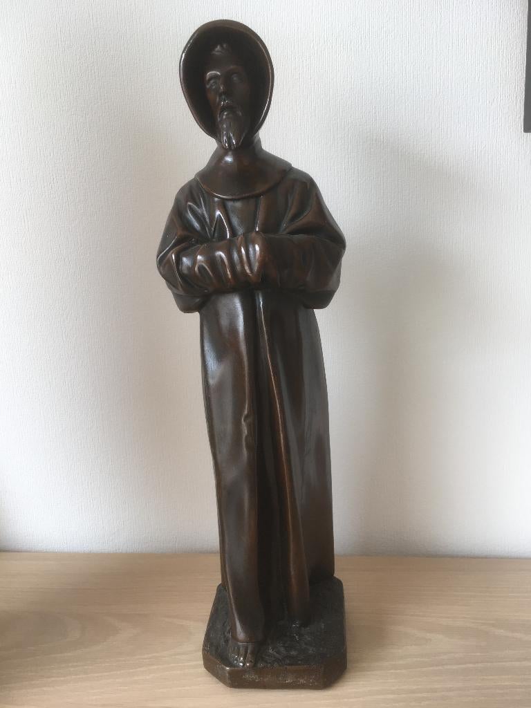 Heilige Sint-Franciscus. Beeld in terracotta met bronsfolie., Ophalen of Verzenden, Zo goed als nieuw, Beeld(je), Christendom | Katholiek
