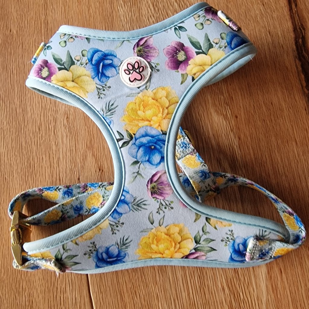 Harnas / Tuigje Paw my God! Blauwe bloemen M, Animaux & Accessoires, Laisses pour chiens, Enlèvement ou Envoi, Comme neuf