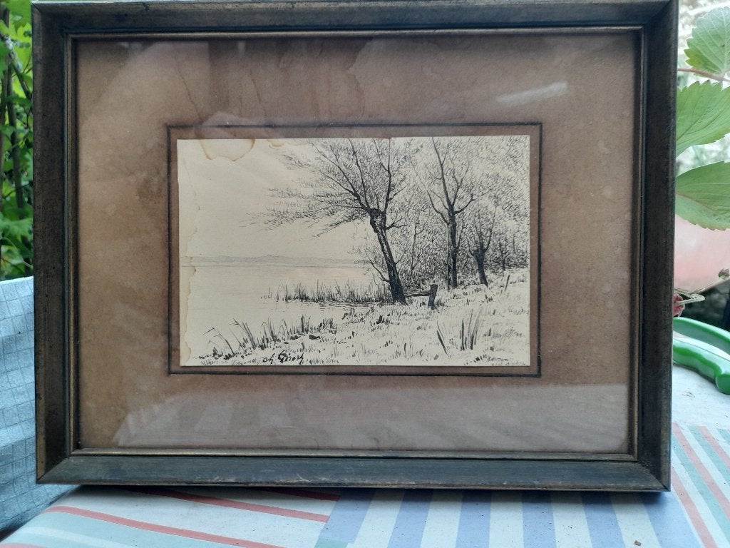 Pentekening, landschap, gesign. Ch. Gérard., Antiek en Kunst, Ophalen of Verzenden, Tekening, Pentekening, Handgemaakt