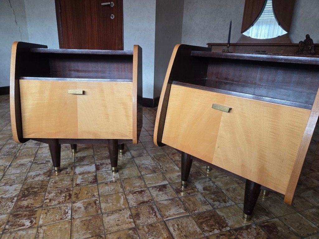 Set van 2 vintage nachtkastjes uit 1959, Ophalen, Gebruikt, Minder dan 45 cm, 55 tot 70 cm