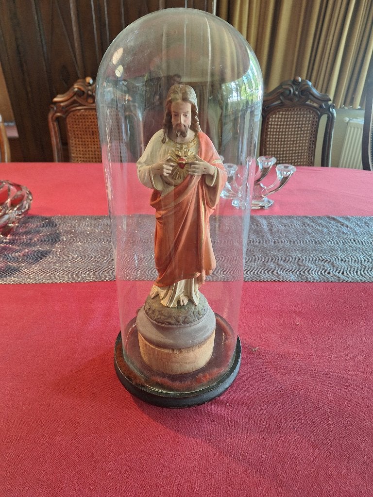 Antiek Heilig Hart beeld onder glazen stolp, Antiek en Kunst, Ophalen of Verzenden