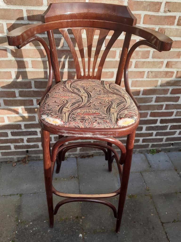 Barkruk in hout  met zelf te restaureren zitting, Huis en Inrichting, Barkrukken, Ophalen, Hout