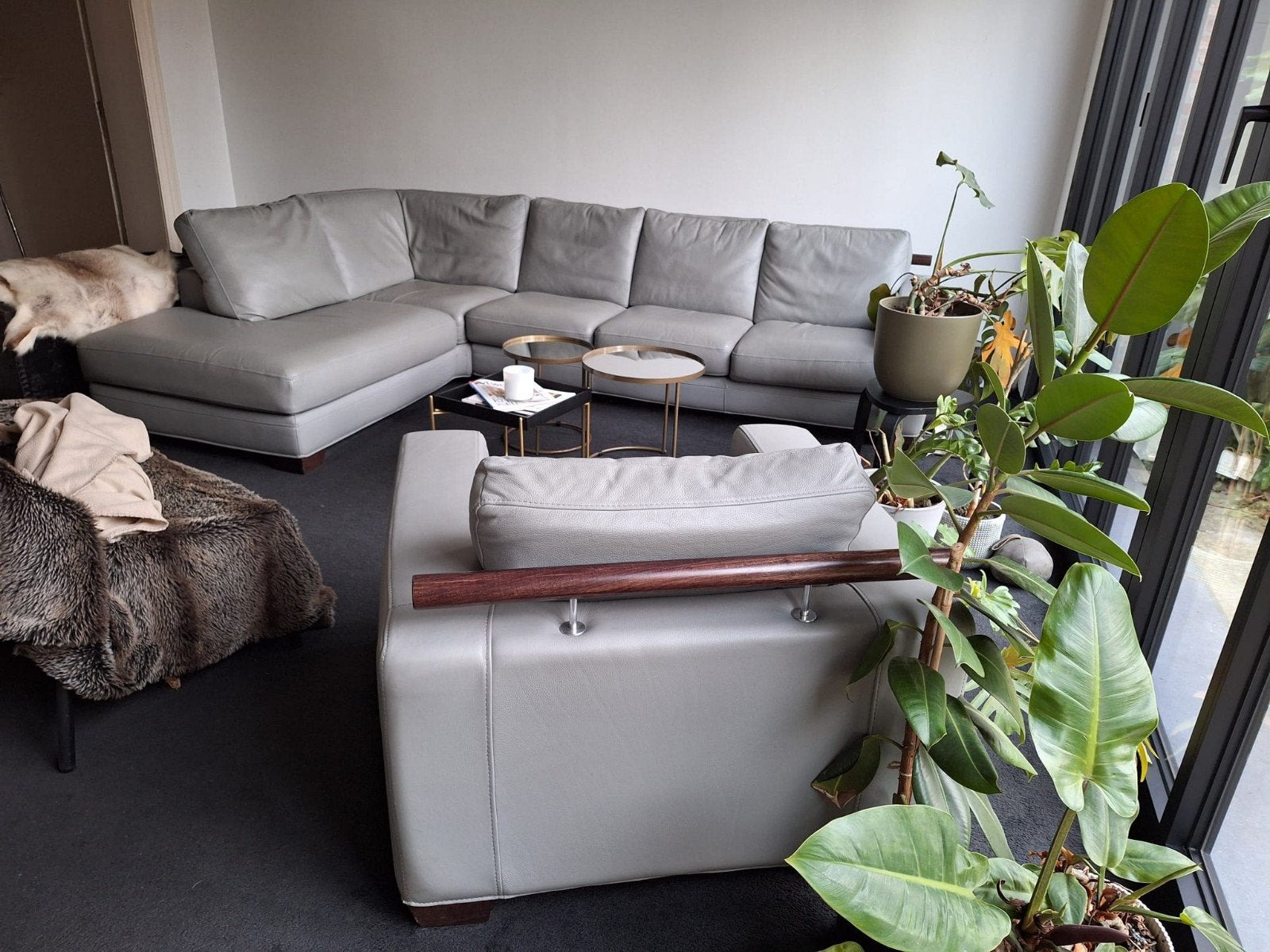 Lederen hoeksalon + éénzit, Huis en Inrichting, Ophalen, Gebruikt, Leer