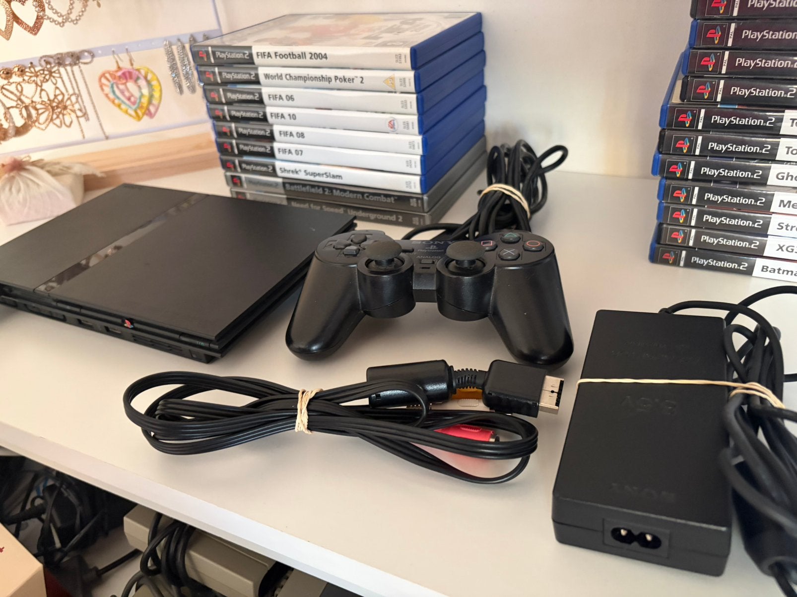 PS2 Slim Black + jeux, Enlèvement ou Envoi, Comme neuf, Noir, Slim