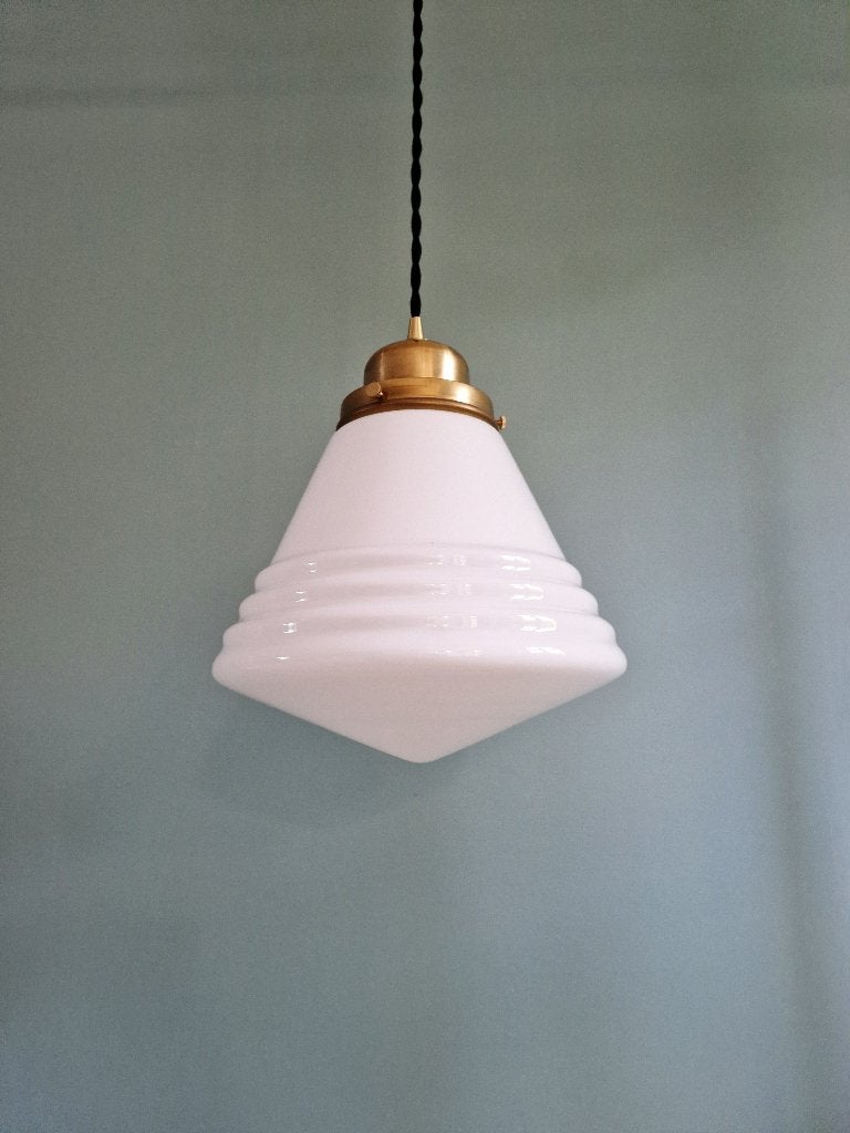Suspension Art Déco Philips en opaline blanche,2 disponibles, Antiquités & Art, Enlèvement ou Envoi