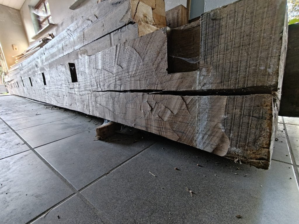 Stijlvolle eiken houten balken uit renovatie >5m lang, Doe-het-zelf en Bouw, Hout en Planken, Ophalen, Gebruikt, Eiken, Balk