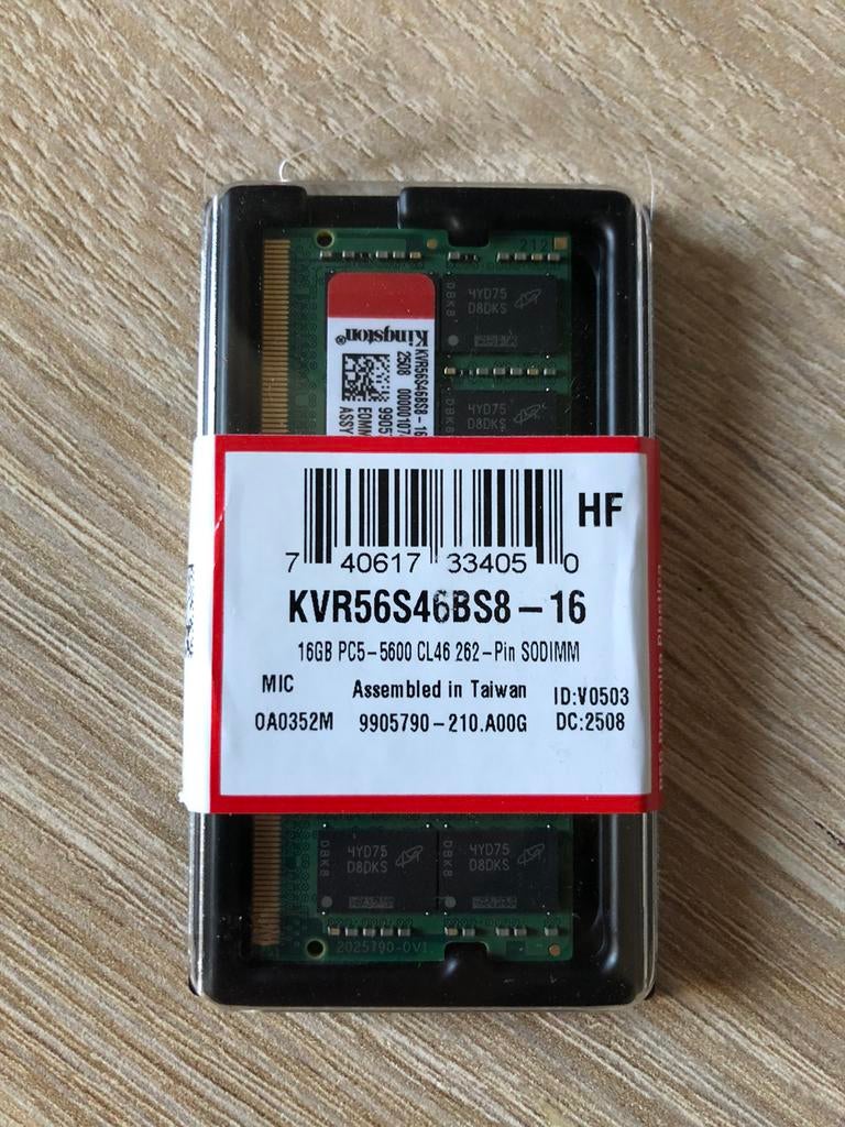 Kingston 16GB DDR5 SODIMM 5600, Computers en Software, RAM geheugen, Nieuw, Ophalen of Verzenden, DDR5, Laptop