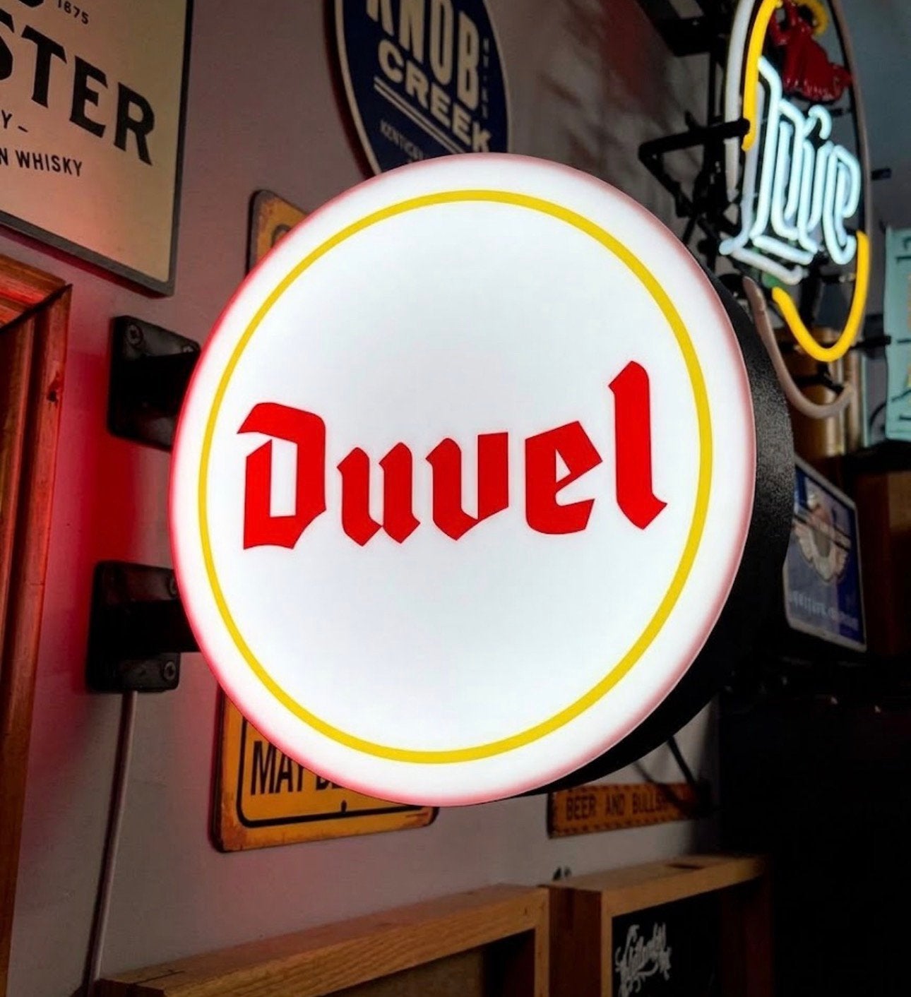 Plateau LED double face Duvel 26 cm rond, Envoi, Neuf, Table lumineuse ou lampe (néon)