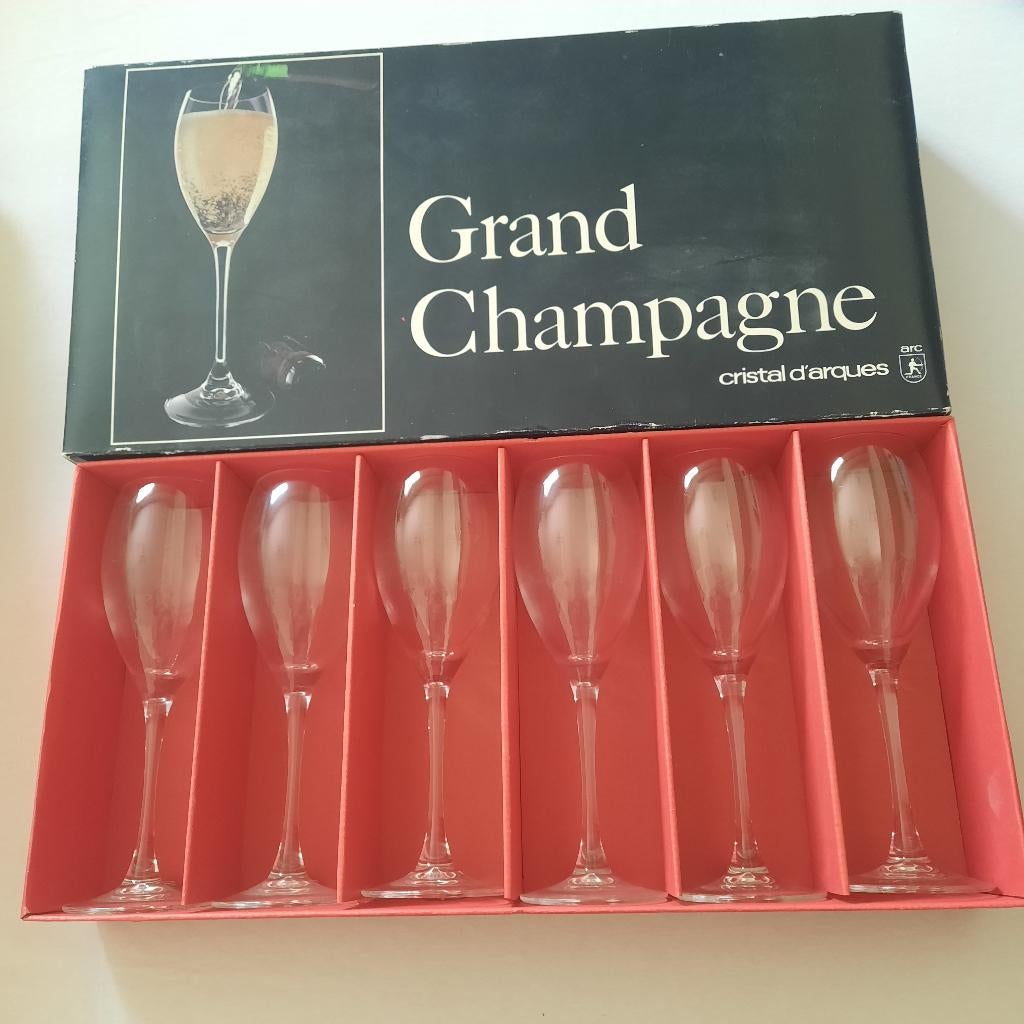 6 GRAND CHAMPAGNE glazen CRYSTAL D'ARQUES, Antiek en Kunst, Ophalen of Verzenden