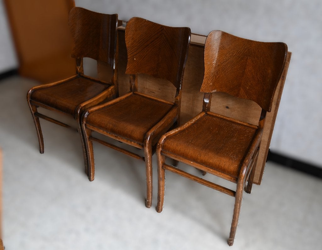 Lot de 3 chaises de bistrot vitg – Placage chêne à chevrons, Enlèvement, Utilisé, Bois, Trois