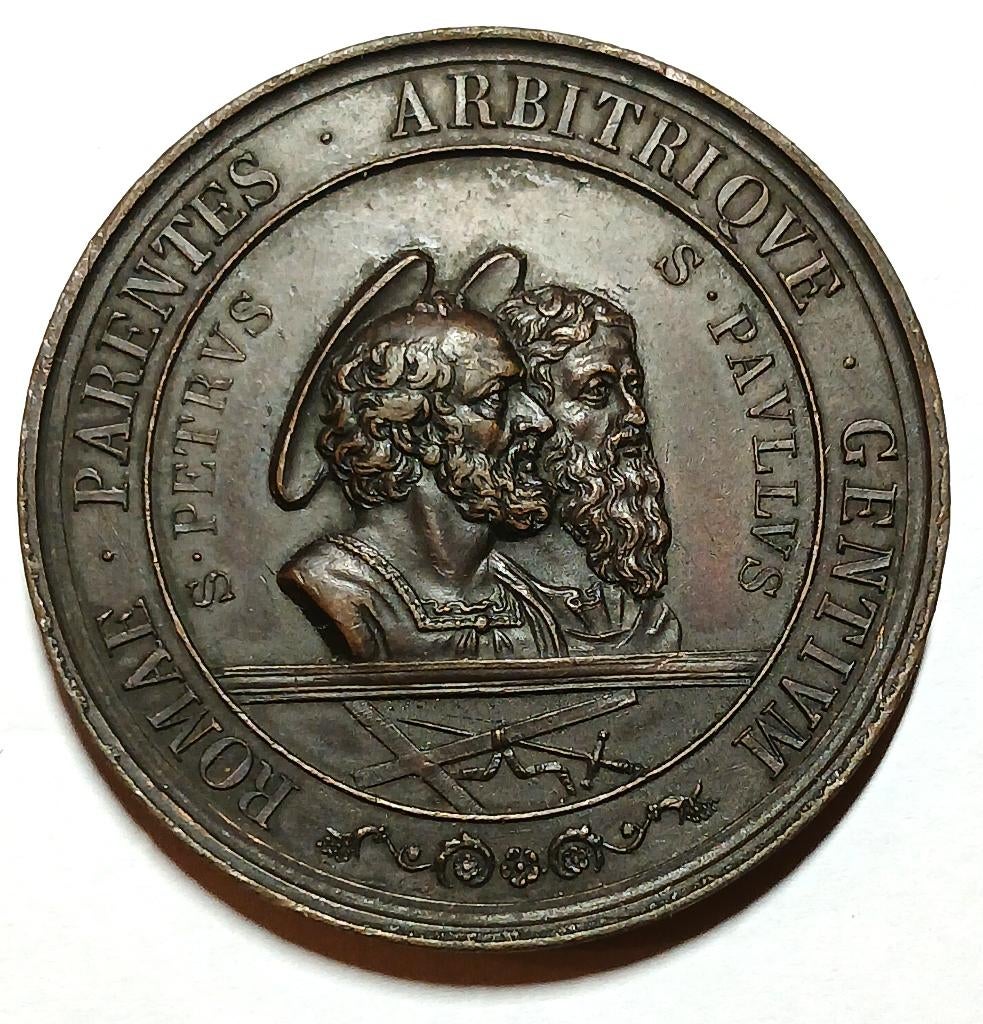 medaille 1867 pius IX petrus en paulus, Postzegels en Munten, Ophalen of Verzenden, Brons