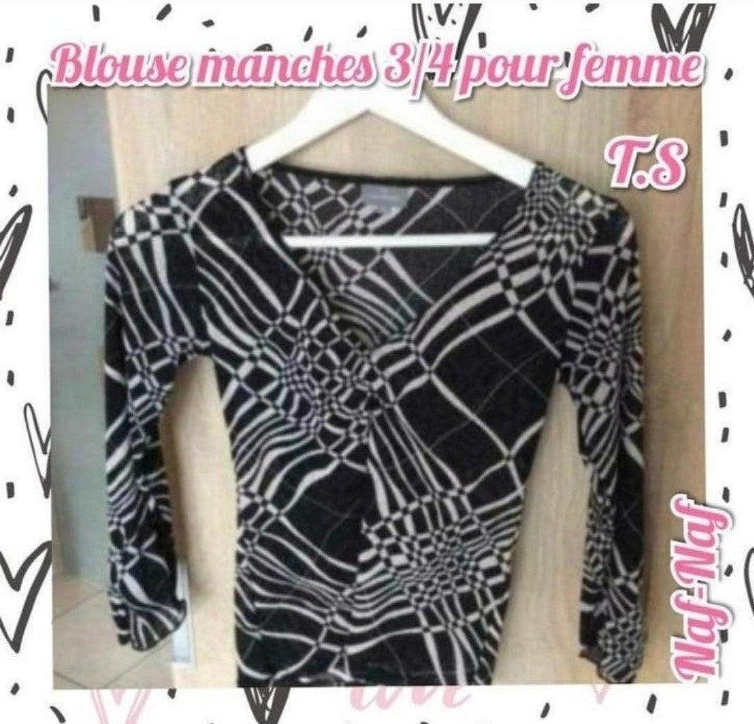 Blouse manches 3/4 pour femme-noir et crème-Naf-Naf-T.S, Vêtements | Femmes, Enlèvement ou Envoi, Taille 36 (S), Porté, Naf Naf
