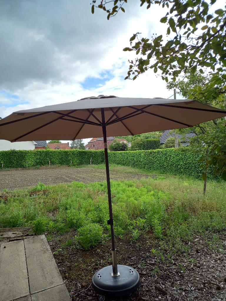 Parasol + voet, Ophalen, Gebruikt, Verstelbaar, Stokparasol