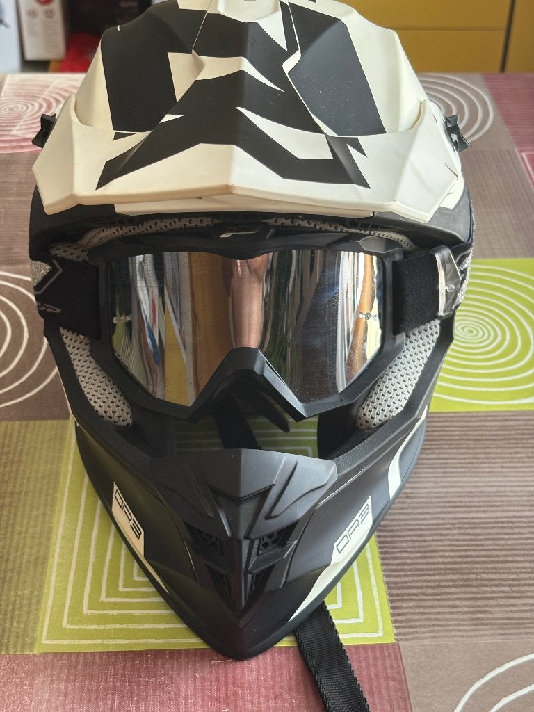 Casque Lazer OR3Rocky Black/White XL + lunettes Progrip 3204, Motos, Lazer, XL, Neuf, sans ticket, Hommes